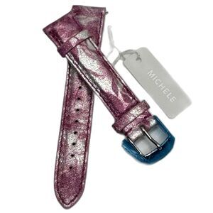 Michele 18mm Purple Floral Leather Watch Band Strap – Silver Buckle